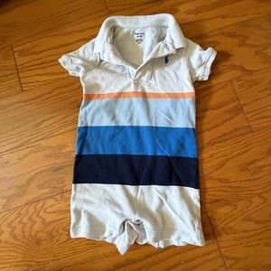 Ralph Lauren Orange Blue Striped Polo Romper one piece boys outfit 18 months 18M